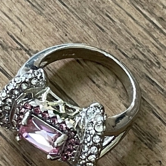 PINK & WHITE Sapphire STERLING SILVER RING 7 - Picture 8 of 10
